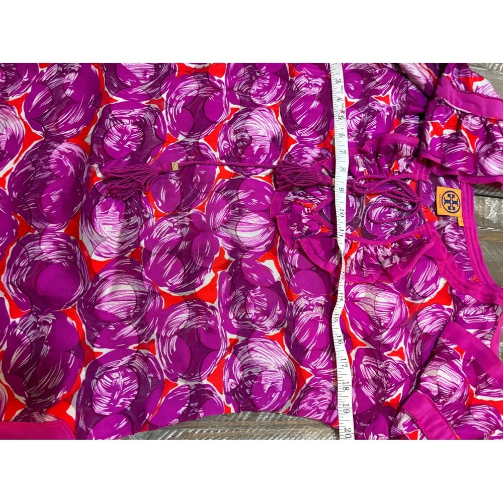 Tory Burch Floral‎ Bell Sleeve Tassel Tie Neck Bohemian Habanero Tunic Size 6
